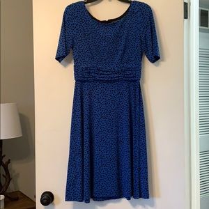 Blue dress with black polka dots